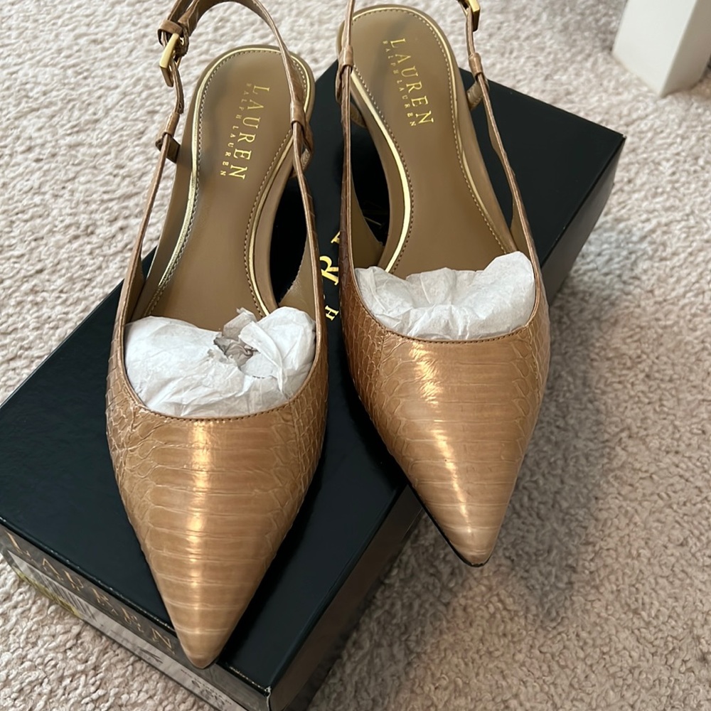 Snakeskin sling back heels